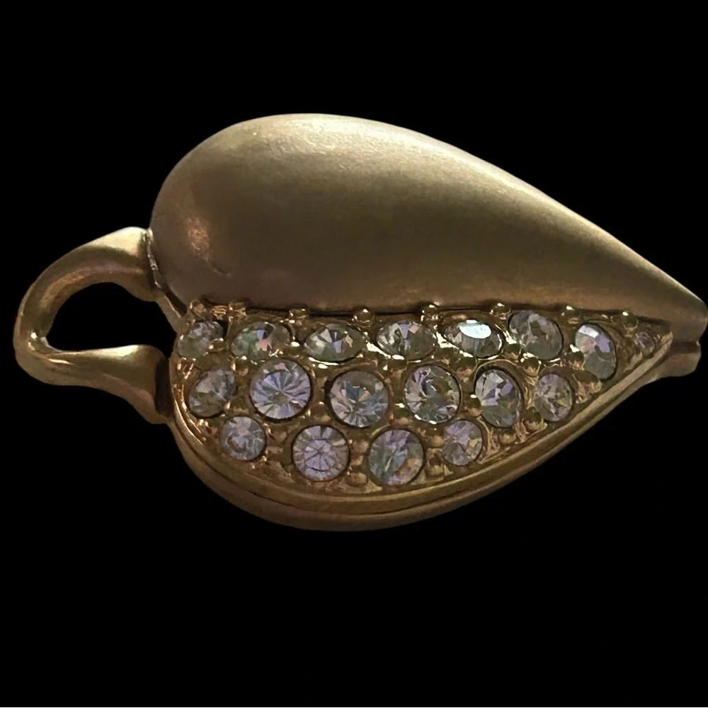 VTG Swarovski Puffed Heart Crystal Pendant Gold Tone 1.5" Signed Mother's Day - Picture 4 of 7